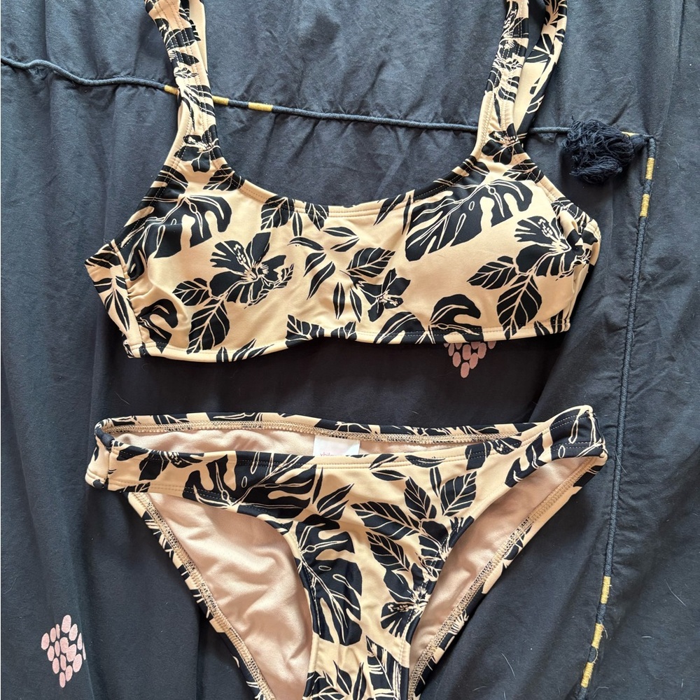 Xhilaration Tan and Black Leaf Bikini